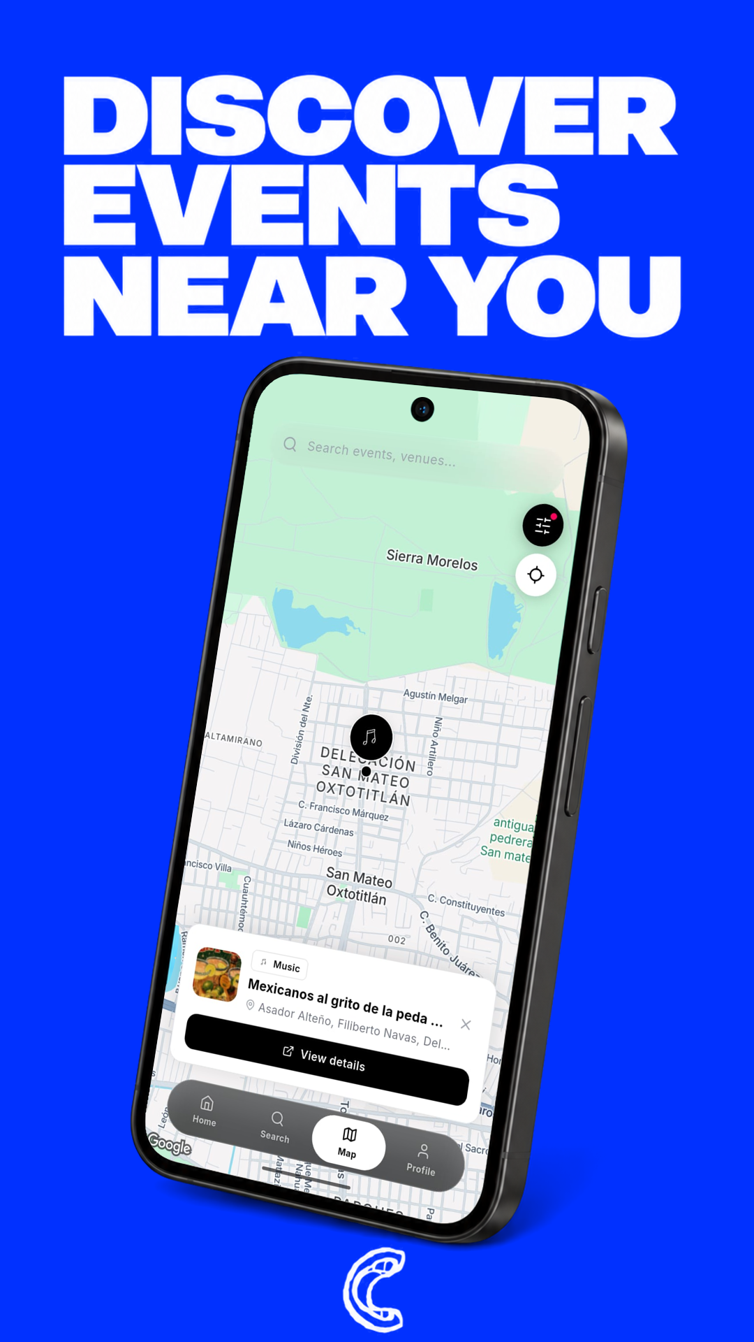 Interactive map showing events near you