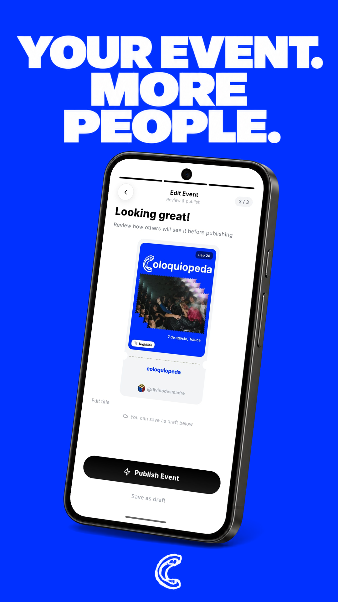Creating an event in the Coloquio app