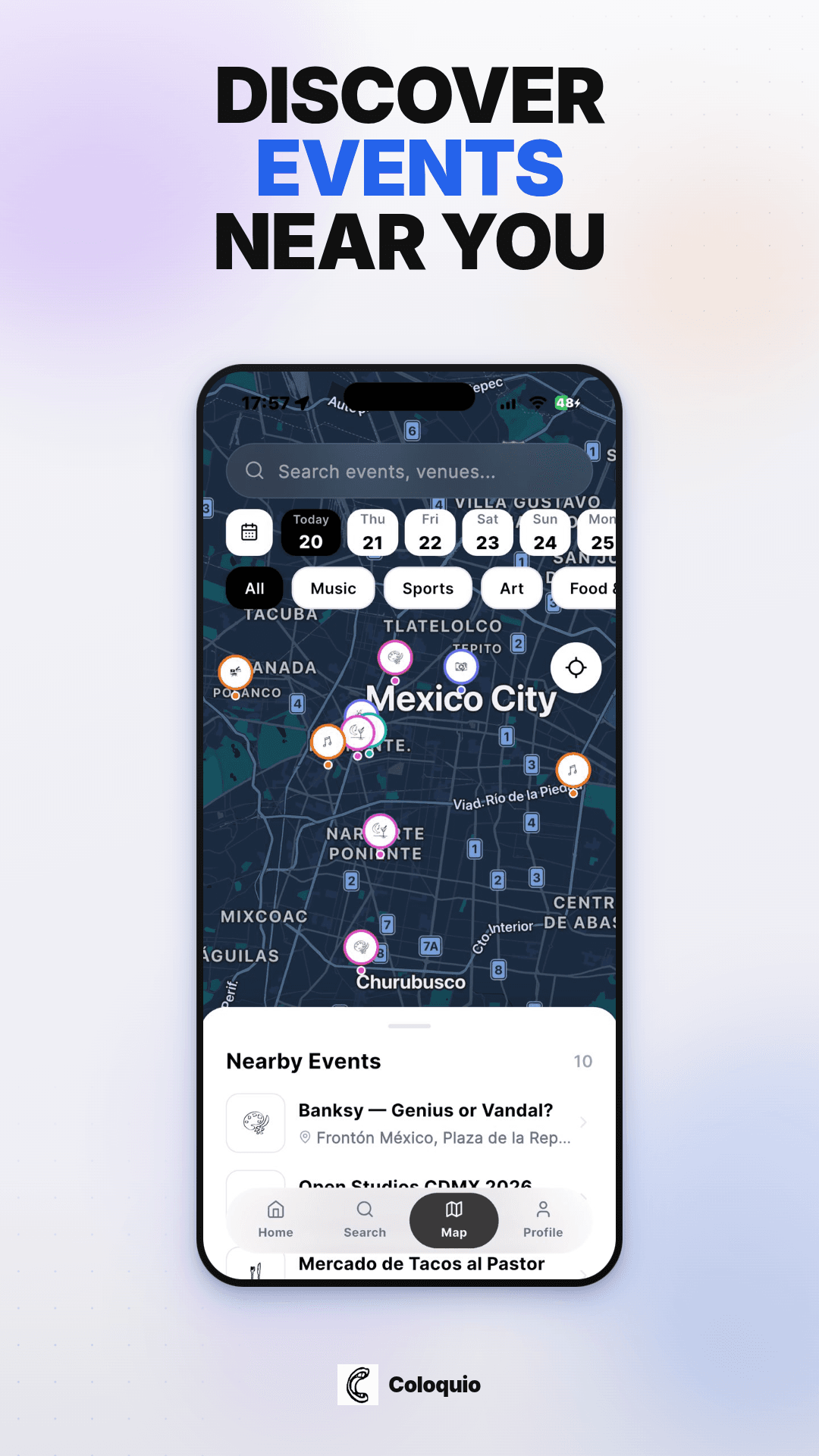Discover events near you on an interactive map